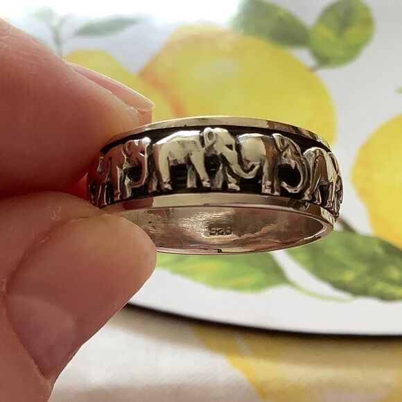 STERLING SILVER 925 UNISEX EMBOSSED ELEPHANT SPINNER RING SIZE US 10.5 - Picture 8 of 8